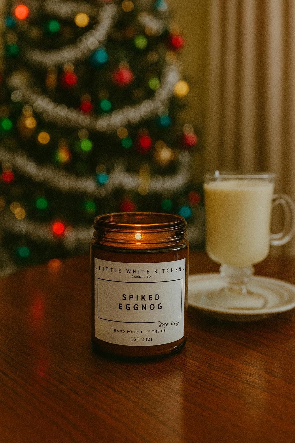 Spiked Eggnog Soy Candle, Wooden Wick, Holiday Scent