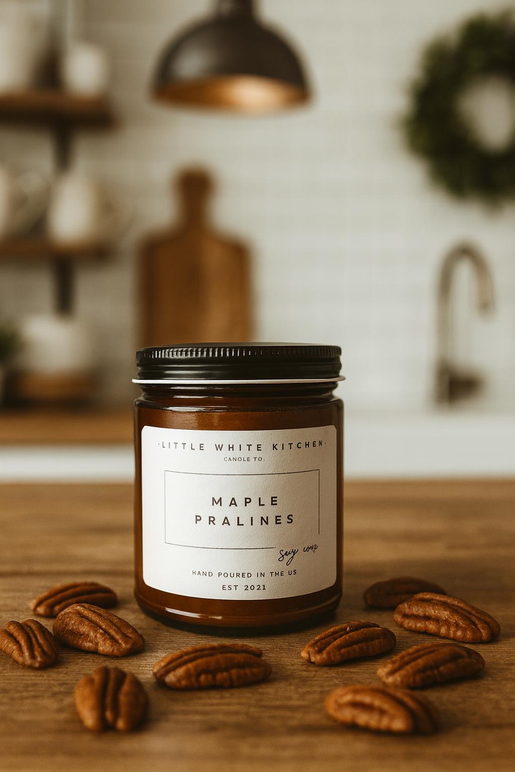 Maple Pralines Soy Candle | Wooden Wick, Amber Jar