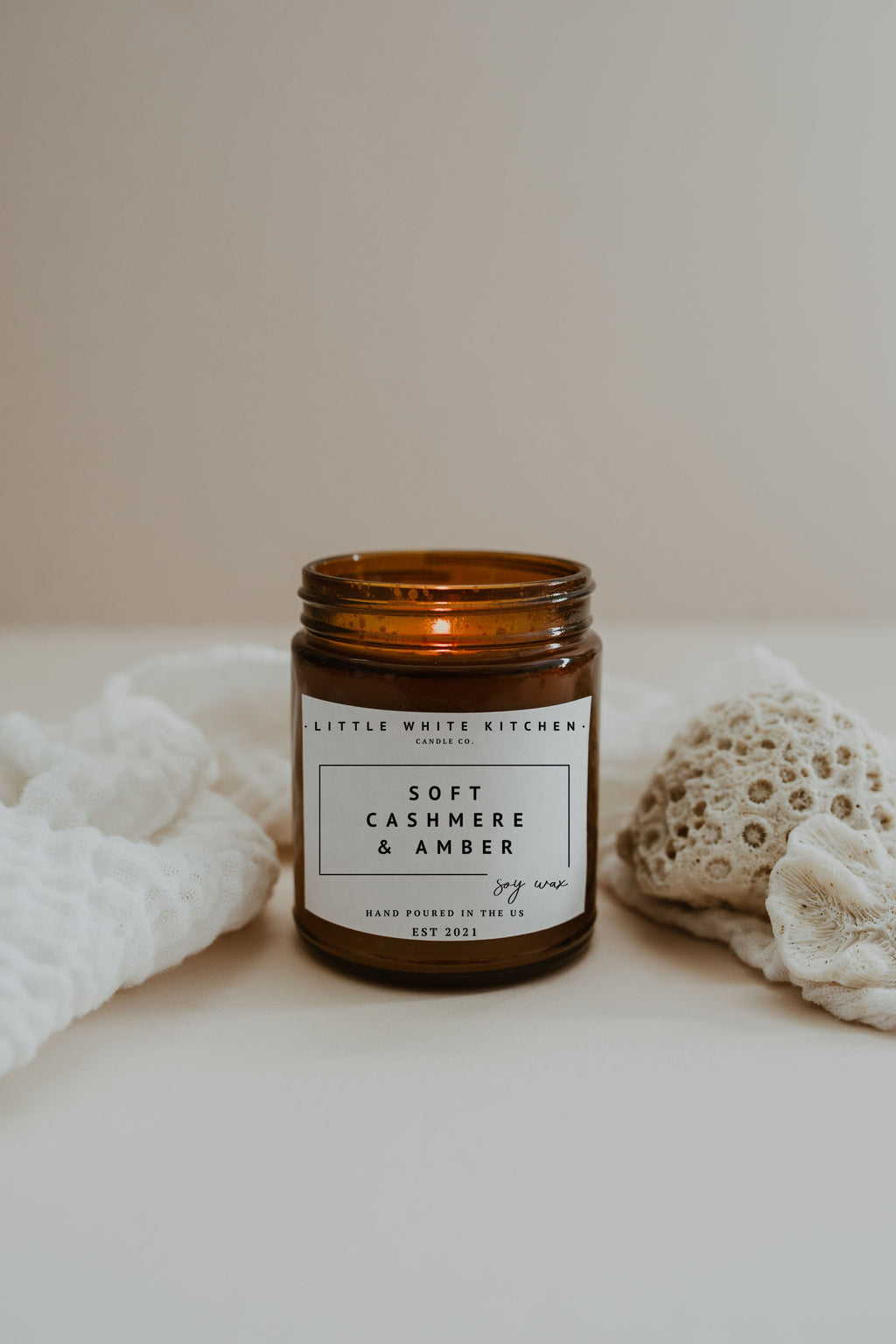 Cashmere Amber Soy Candle | Wooden Wick, 8oz