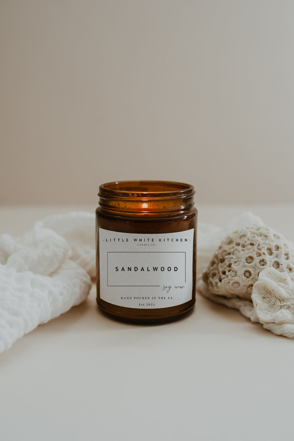 Sandalwood Soy Wax Candle, Wooden Wick