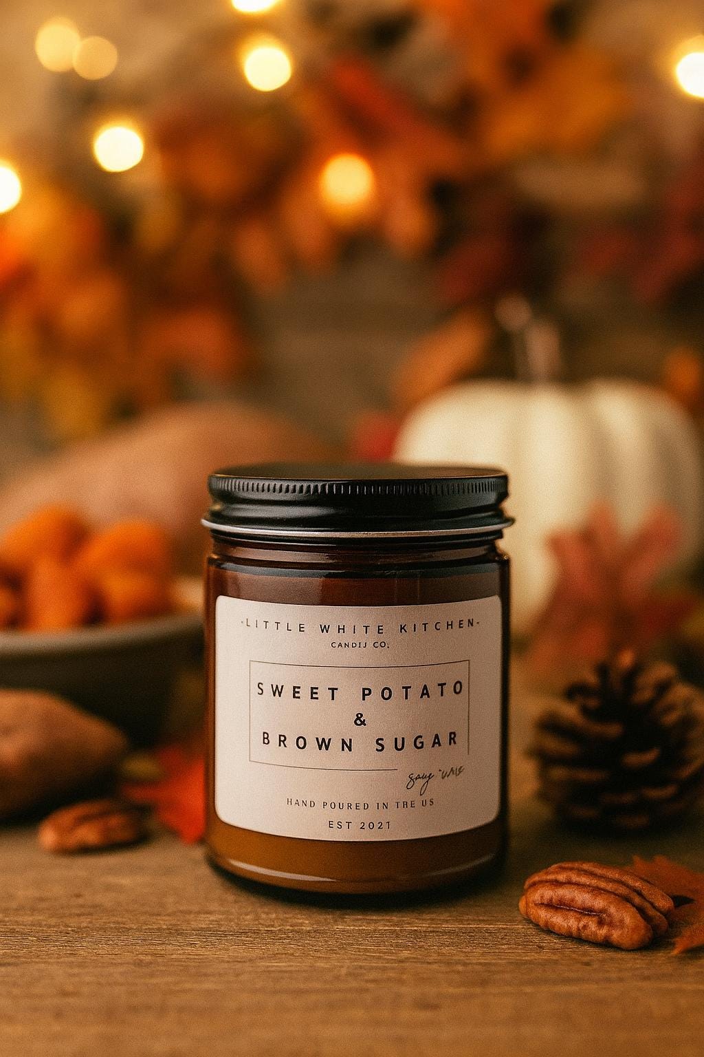 Sweet Potato & Brown Sugar Soy Candle | Amber Jar, Woodwick
