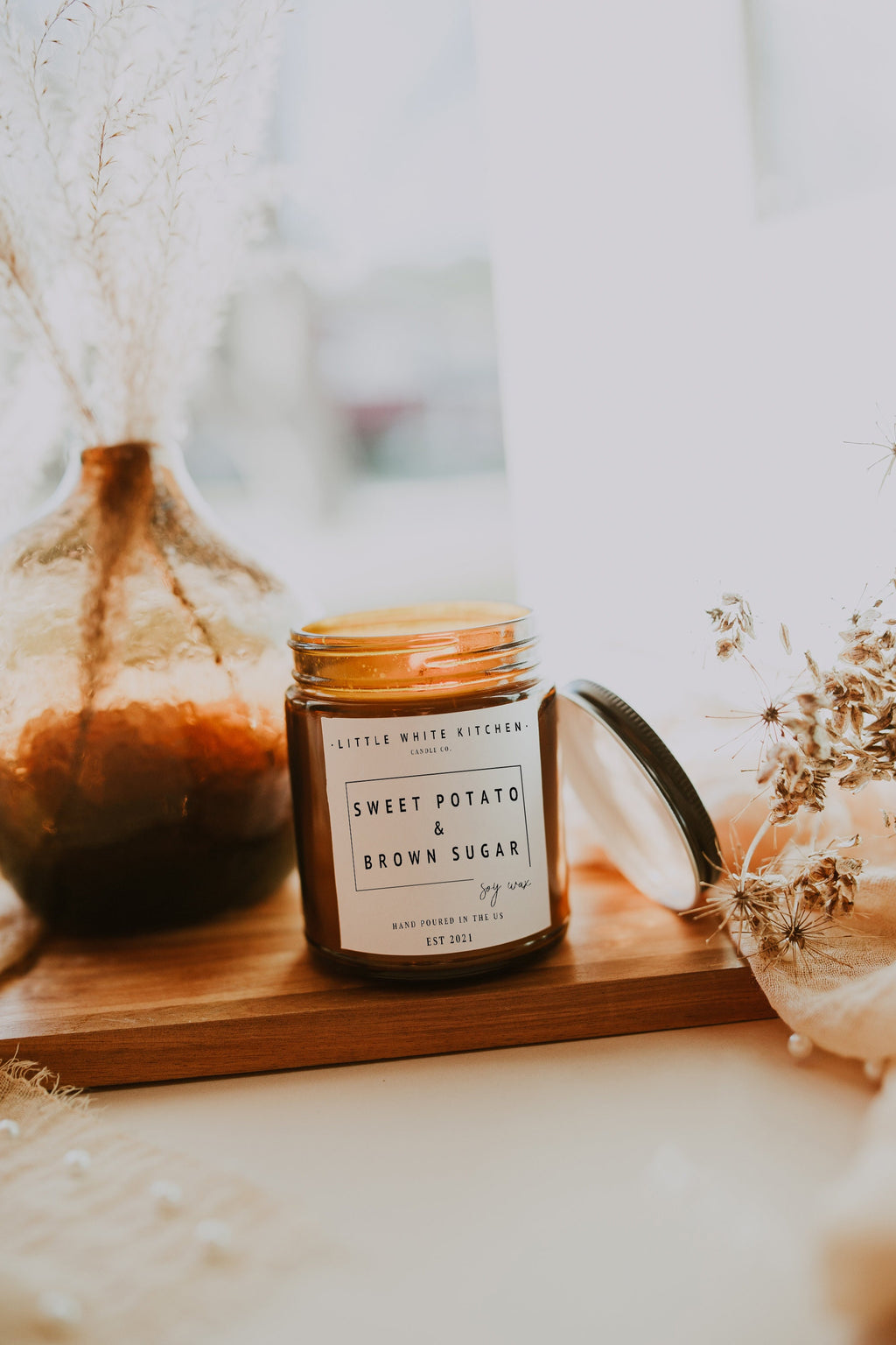 Sweet Potato & Brown Sugar Soy Candle | Amber Jar, Woodwick